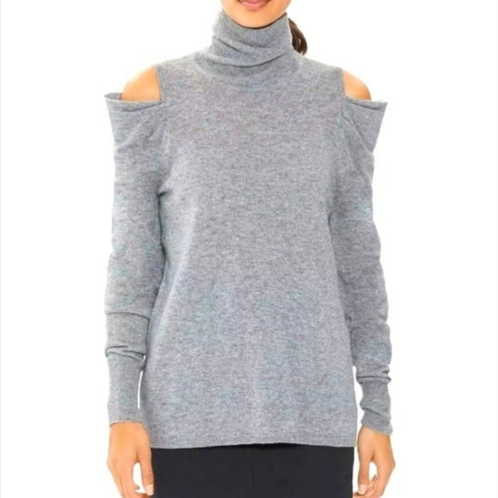 HALSTON HERITAGE Cashmere Blend Cold Shoulders Turtleneck Pullover